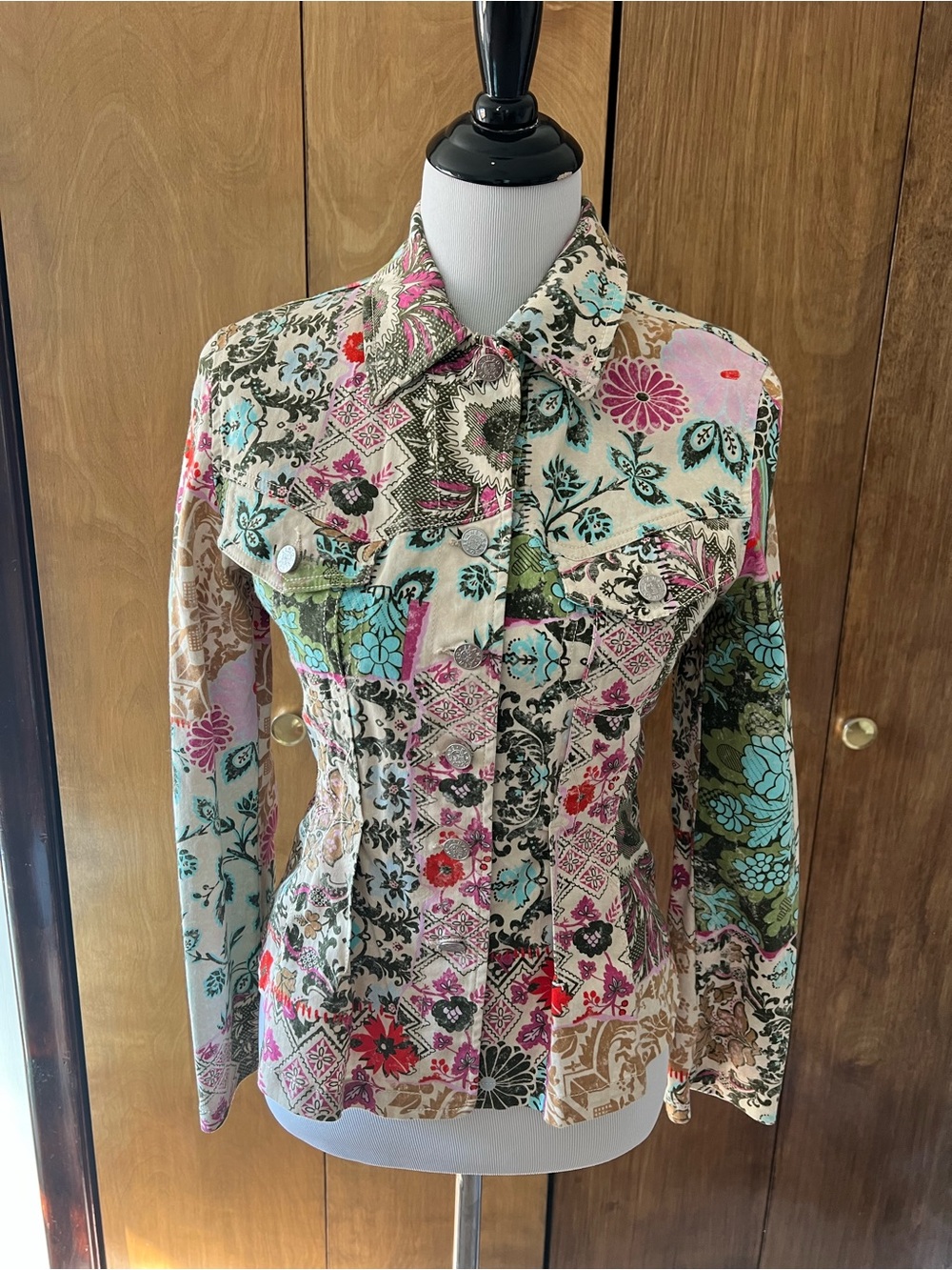 Floral Patchwork Button-Front Women’s Top - Multi